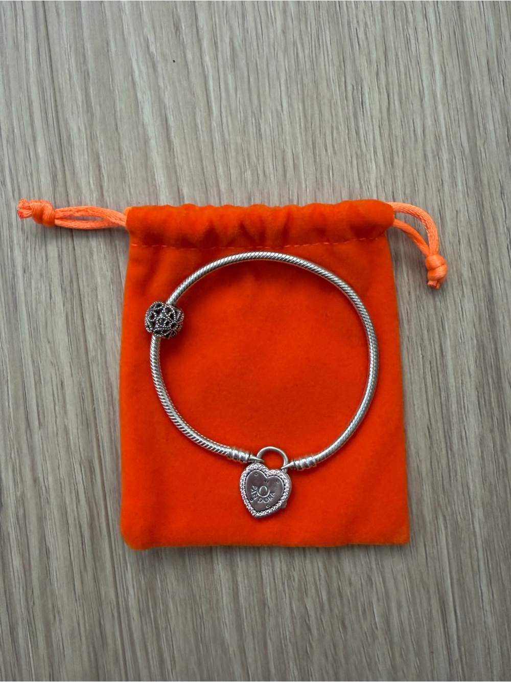 Pandora Regal Heart Padlock Clasp Snake Chain Bracelet and Charm